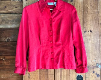 Liz Claiborne Pure Silk Red Button-Up Blouse