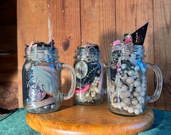 Curated Jewelry Jars | Mystery Jewelry Jar | Coquette, Fairy Core, Whimsical | Pink, Black, Cream, Gold Mix
