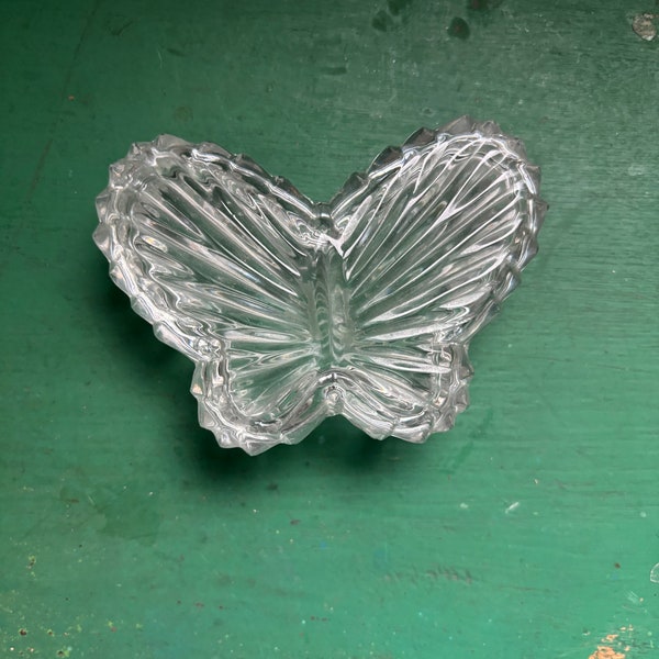 Crystal Butterfly Shaped Trinket Box | Vintage Jewelry Dish | Vanity Decor