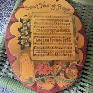 70s  Floral Wooden Wall Plaque | Sweet Hour Of Prayer