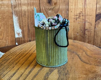 Small Curated Fairy Core Jewelry Jar | Mystery Jewelry Jars | Dark Naturalism, Witchy, Whimsical, Bohemian | Green, Cream, Gold, Black, Pink