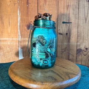 Turquoise Mason Jar Of Jewelry | Mystery Jewelry Jar | Boho Glam, Witchy, Earthy, Fairy Core | Neutral Color Palette