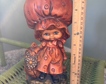 1970's Hand Painted Ceramic Girl Figurine With Orange Dress