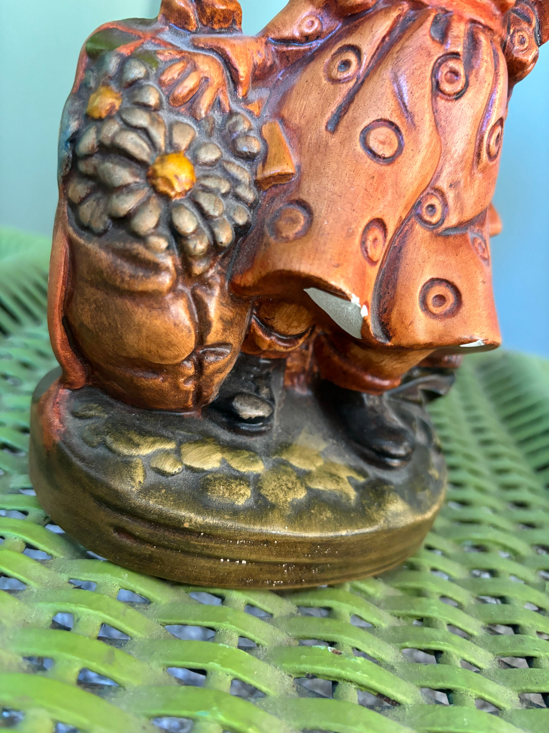 1970's Hand Painted Ceramic Girl Figurine With Orange Dress