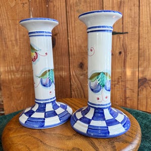 Pair Of Ceramic Handpainted Candlestick Holders | Floral Taper Holder | For Lucca Art Imports | Made in Italy