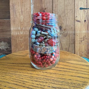 Bohemian Jewelry Jar |  Mystery Jewelry Jar | Vintage & Modern Costume Jewelry | Burgundy, Red, and Slate Blue Color Palette