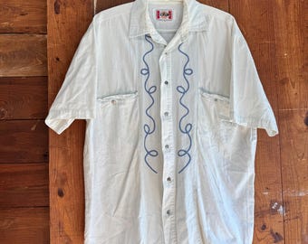 Blues Alley by Cotler | Button Down Embroidered Top | Gender Neutral Western Top | 100% Denim Top