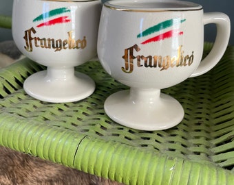 SET OF 2 VINTAGE FRANGELICO CERAMIC SPILL PROOF WIDE BOTTOM COFFEE MUGS  BROWN