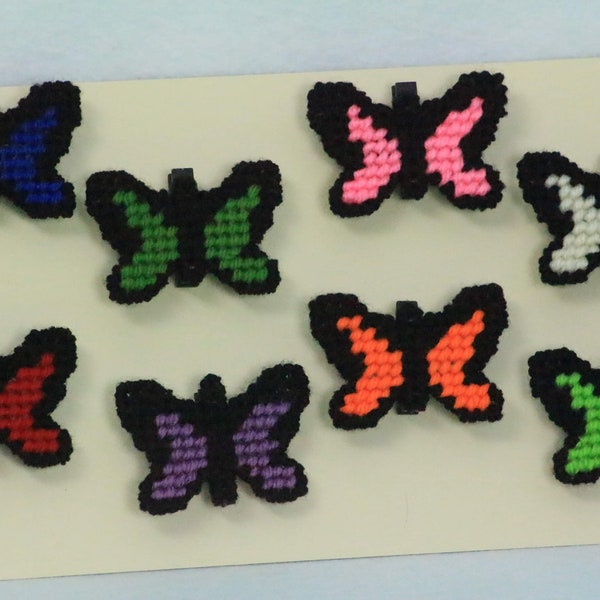 Mini Plastic Canvas Fantasy Butterfly Fridge Magnet/Snack Bag Clip - Set of 3