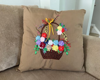 Hand embroidered pillow cover, cotton pillow cover, floral pillow cover