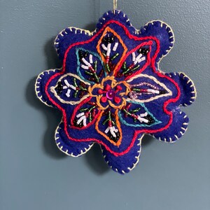 Hand Beaded and embroidered Blue Flower Ornament, mother daughter shop, Afghan refugee made, unique gift for her, Valentine, embroidery image 4