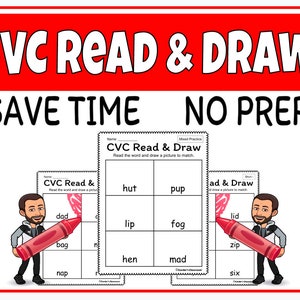 Lectura y dibujo de CVC / Hoja de trabajo de CVC sin preparación / Combinación de palabras de CVC