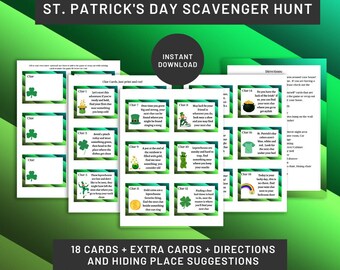 St. Patrick's Day Scavenger Hunt, St Patricks day game, Treasure Hunt, St Patricks Day, Kids and Family Games, Printable Games, PDF Download