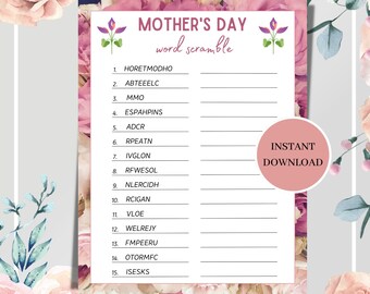 Mothers Day Word Game, Mother's Day Party Games, Word Scramble, Mother's Day Activities, Mother Day Gifts, Family Game, Printable PDF