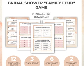Bridal Shower Games, Bridal Shower Printable Games, Family Feud Game, Family Feud Printable, Wedding Party Games, Wedding Favors