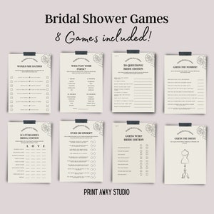 Modern Bridal Shower Games Bundle, Bridal Shower, Printable Instant Download, 8 Printable Bridal Party Games 5 x 7 inch