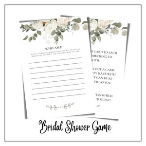 Bridal Shower Game, Who Am I Wedding Game, Bride Guessing Game, Bridal Shower Memory Games, PDF Printable Game