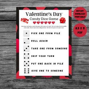 Valentine's Day Candy Dice Game | Printable Game | Valentine's Activity For Kids | Valentine's Party Game | V Day Downloadable Games
