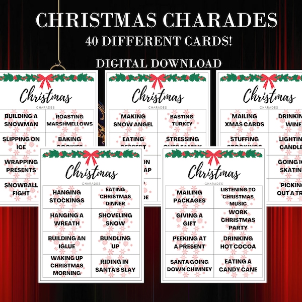 Christmas Charades Printable, Holiday Digital Games, Christmas Games, 40 Charades