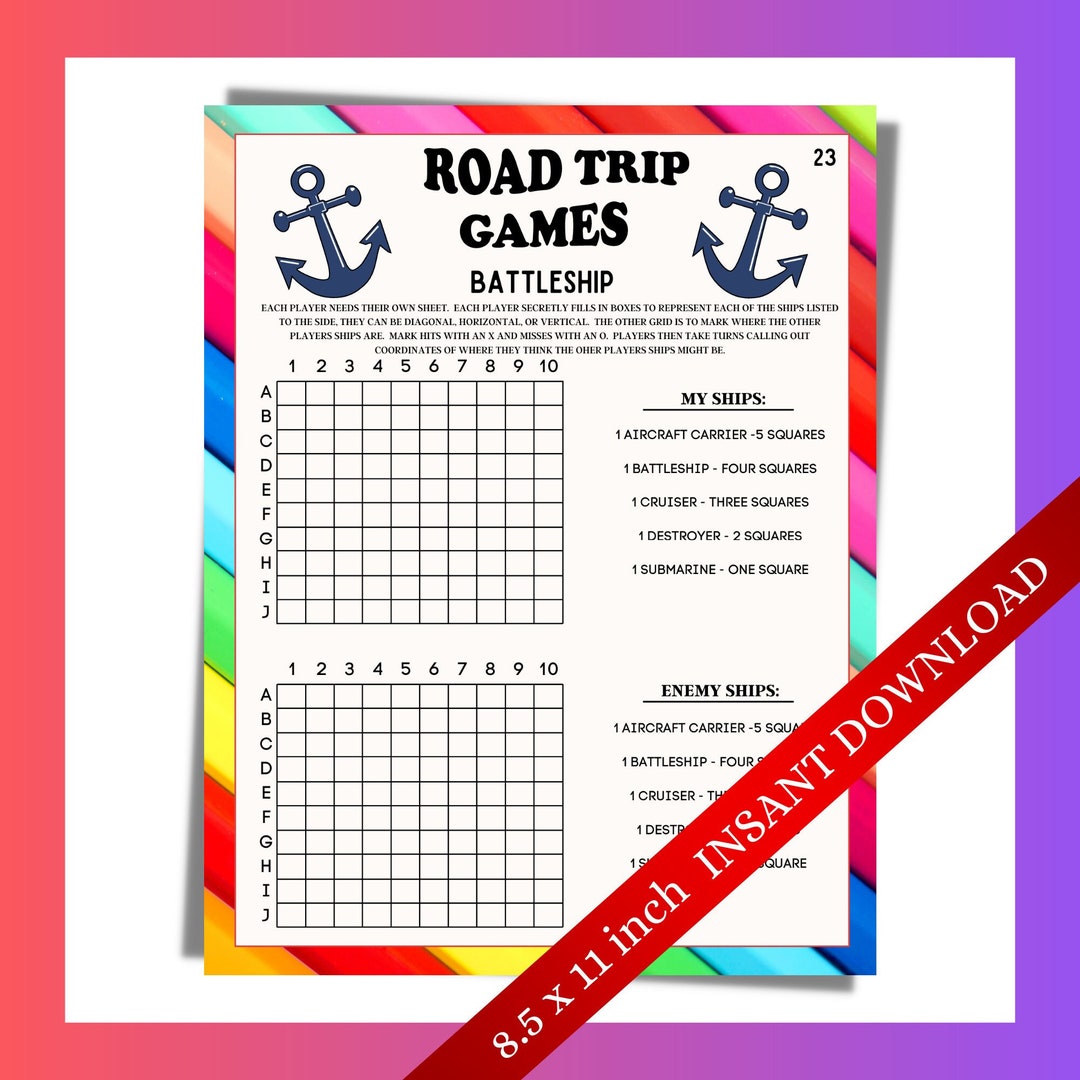 Printable Battle Ship Game, Battleship Printable, Road Trip Games, Kid ...