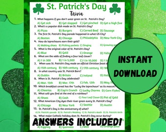 St Patrick's Day Games  | St Patrick's Day  | Printable St. Paddy's Day Party Game  | Trivia Game for Kids and Adults  | St. Paddys Day Game