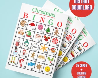 Christmas Bingo Cards, Printable Christmas Bingo Game, 35 Holiday BINGO Cards, Xmas Party Games, Fun Christmas Bingo Party Game