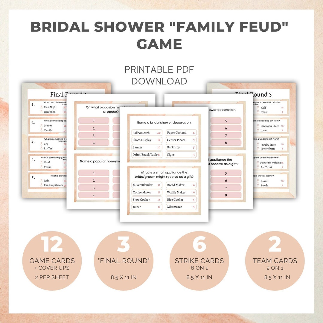 Bridal Shower Games, Bridal Shower Printable Games, Family Feud Game