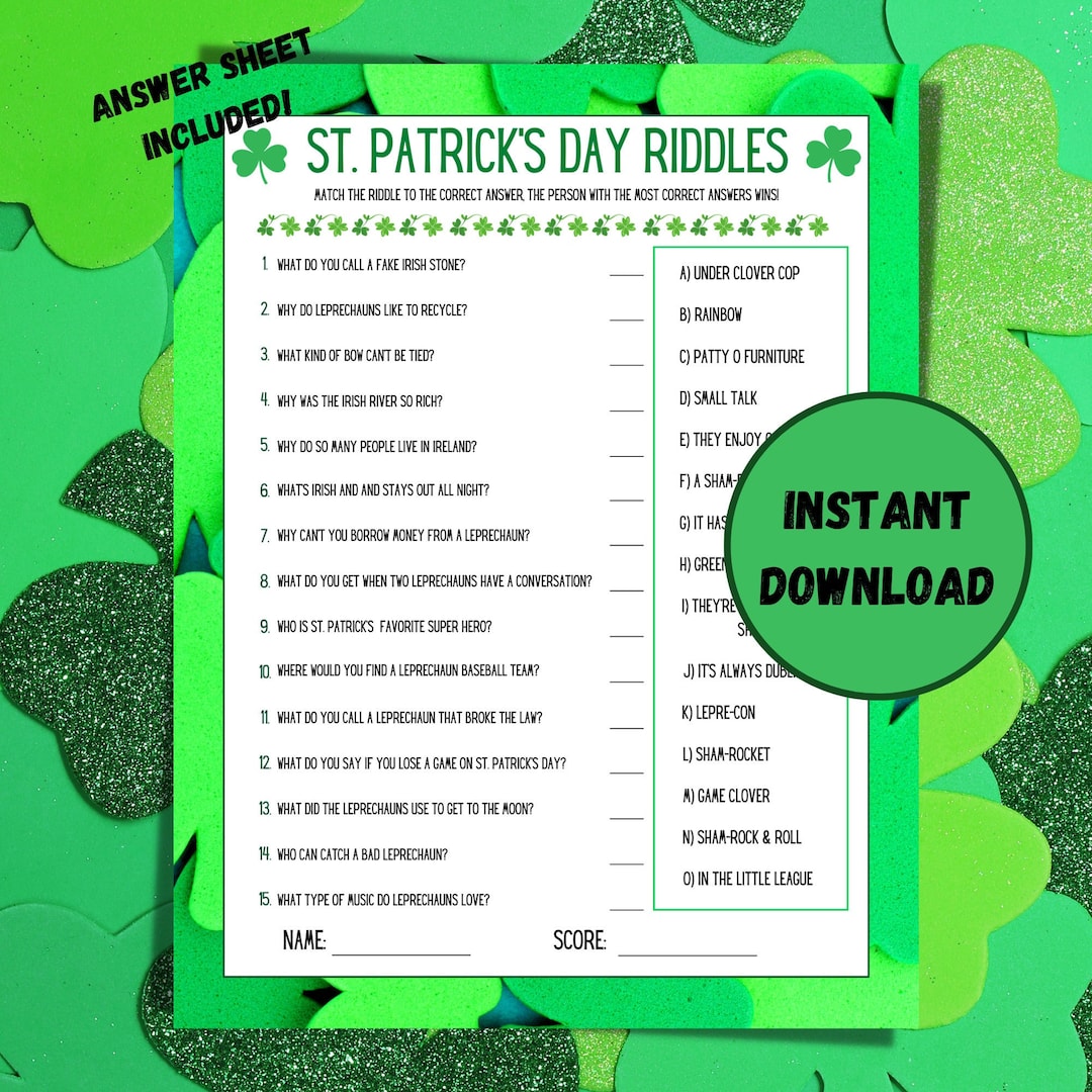 St. Patrick's Day Riddle Game, Printable St. Patrick's Day Game, Games ...