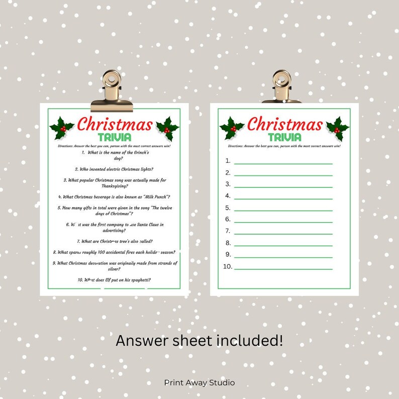 Christmas Trivia, Printable Holiday Game, Instant Download, Xmas Party ...