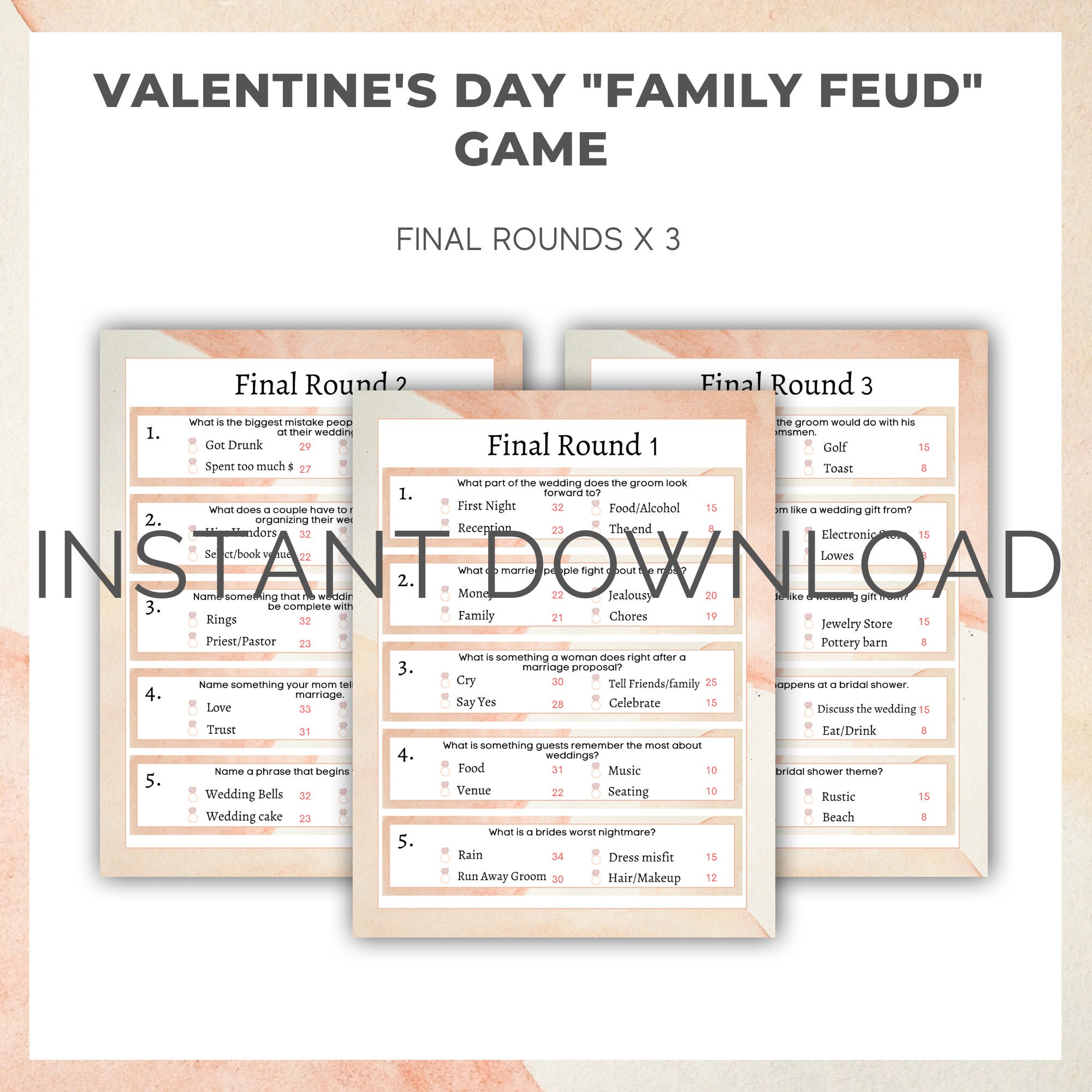 Bridal Shower Games, Bridal Shower Printable Games, Family Feud Game