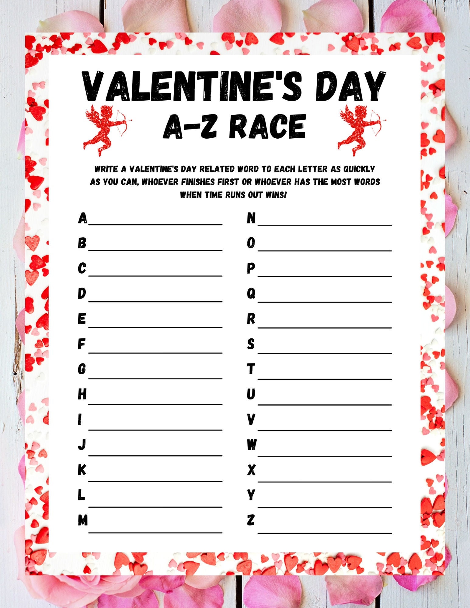 Valentine's Day AZ Game, Valentine Printable Game, Fun Valentine's Day