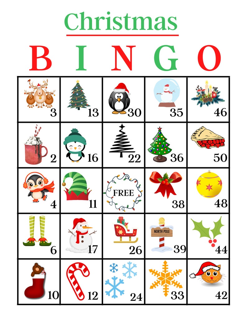 Christmas Bingo Cards, Printable Christmas Bingo Game, 35 Holiday BINGO