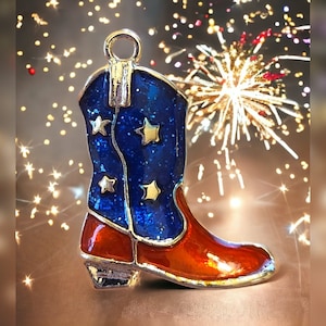Rhinestone American Flag Boot Charm 4th of July - 25mm Red Blue Silver