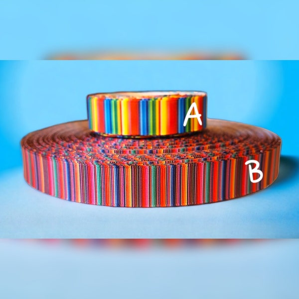 7/8" Serape Mexican Cinco de Mayo Stripe Pattern Ribbon