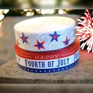 10 yards in stock 7/8" SilverFoilStars - 7/8" or 1" Independence Day 4th of July Foil Stars Holiday Ribbon