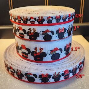 5/8&quot; or 7/8&quot; or 1&quot; or 1.5&quot; Christmas Mouse Santa Hat Holiday Ribbon