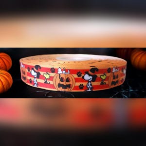 7/8" Halloween Pumpkin Beagle Dog Cartoon Holiday Ribbon