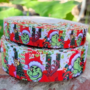 Ruban de Noël vert dessin animé Grouch de 7/8 po ou 1,5 po.