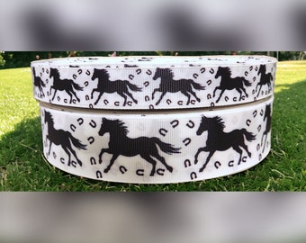 7/8&quot; or 1.5&quot; Black Horses Ribbon