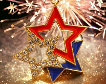 Rhinestone American Stars Charm 4th of July - 25mm Red Blue Gold