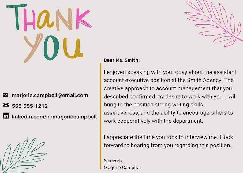 Interview Thank You Card Modern Thank You Card Simple Thank You Card Interview Thank You Card Modern Thank You Card Simple Thank You Card