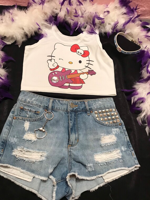 Adorable Hello Kitty Crop Top Shorts and Chocker Set Etsy Canada