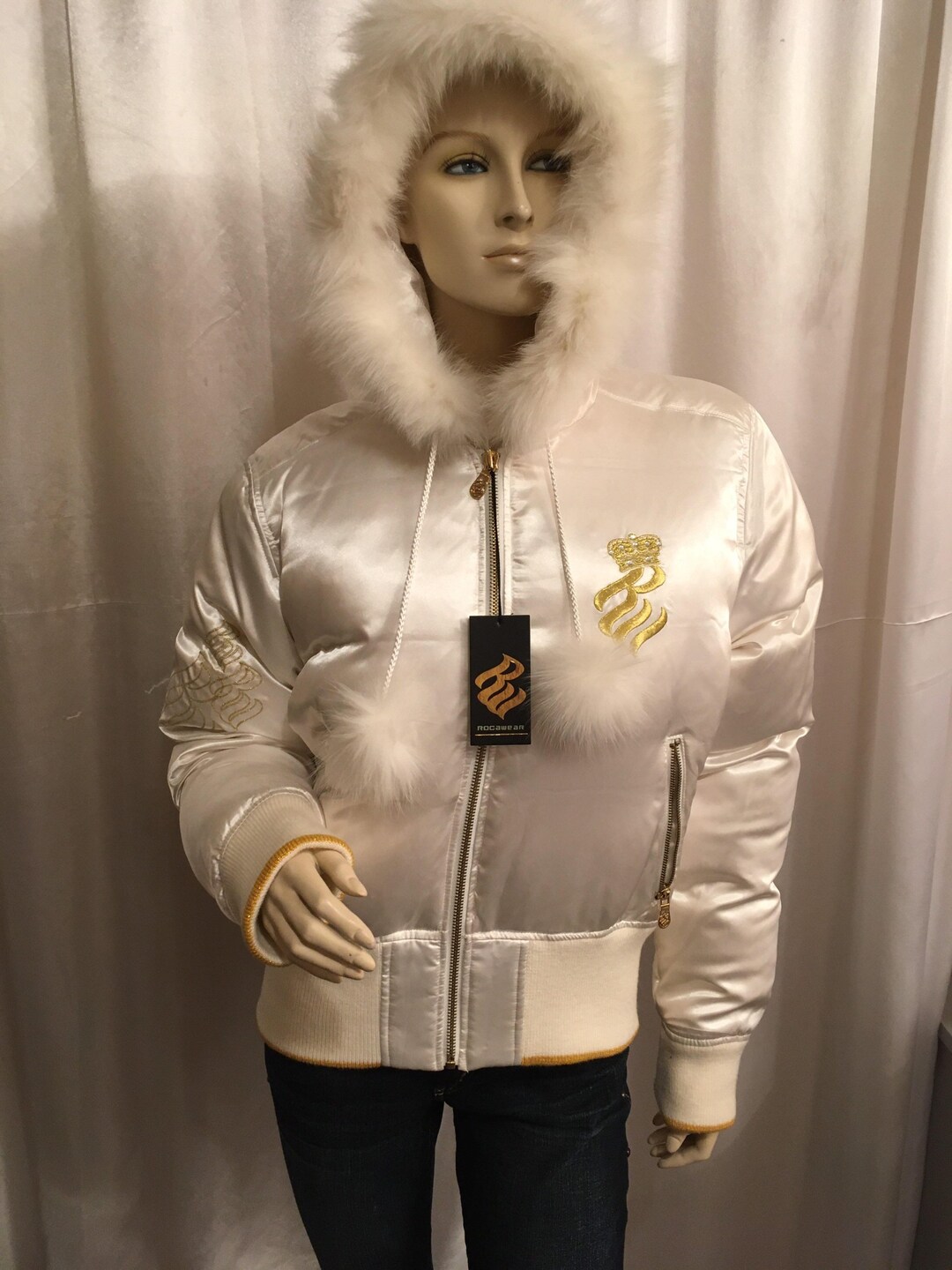 Gorgeous Vintage Y2k Rocawear Satin Puffer Jacket With Genuine Fox