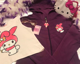 Adorable vintage y2k my melody hoodie and cropped tank set