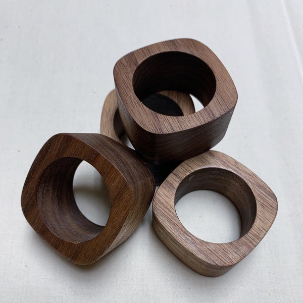 Walnut Napkin Rings, Squircle, Set of 4