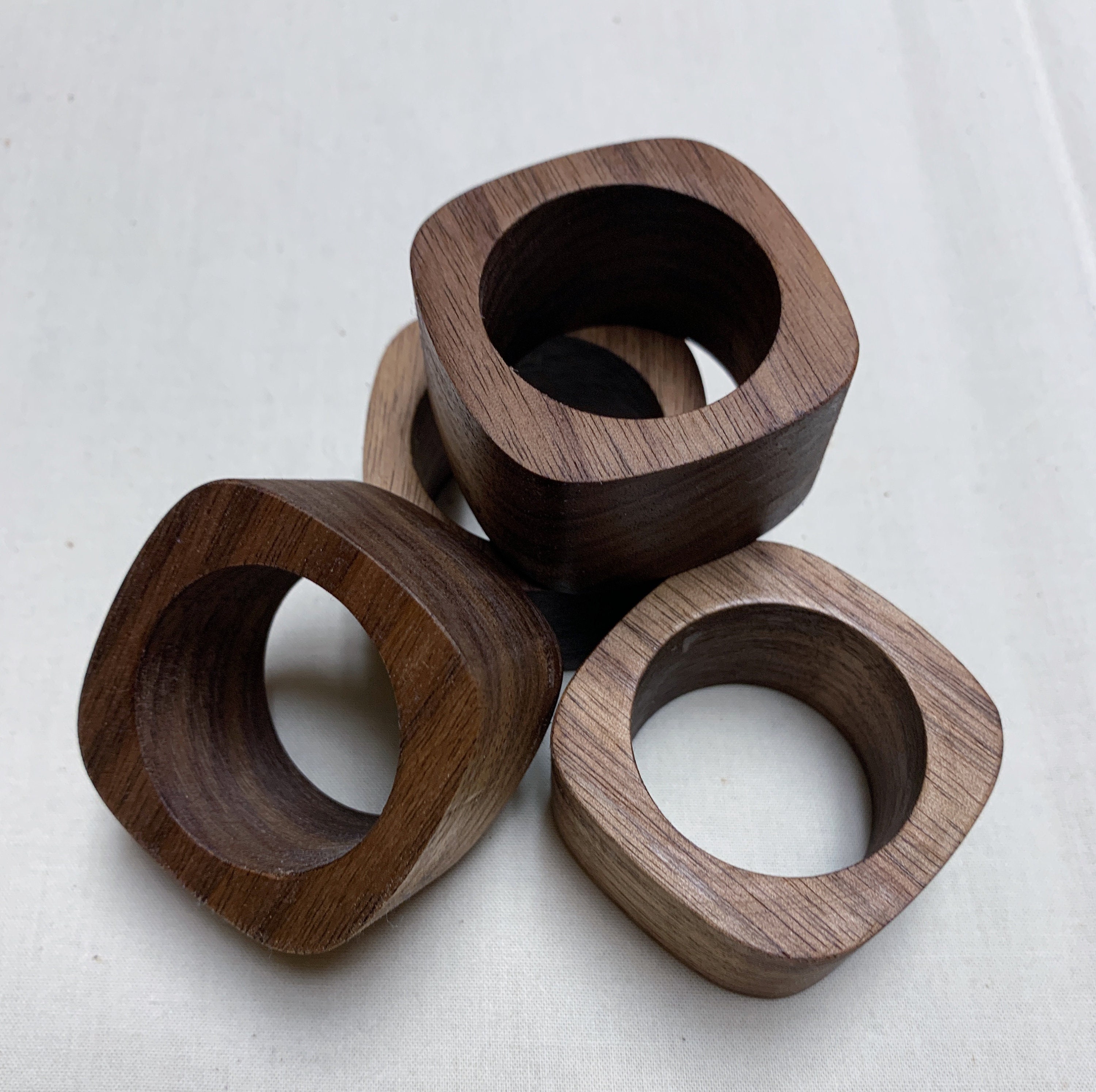 Mid 20th Century Teak Wood Napkin Rings, Set of 6 - Ruby Lane