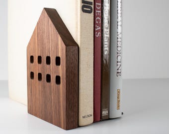 Book End, House Design, Modern Wood Book End, Book Shelf Decor, Village House Decor