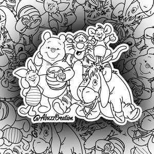 Adhesivo de vinilo troquelado: vinilo, resistente al agua, brillante, 3 pulgadas, adhesivo de Disney, blanco y negro, familia, Winnie the Pooh, Pooh y sus amigos