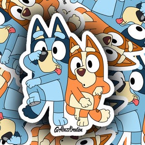 Bluey and Bingo Hug Sticker – 3-inch Die Cut Vinyl Decal – Waterproof Glossy, Cute Cartoon Kids Sticker - Sister Hugs