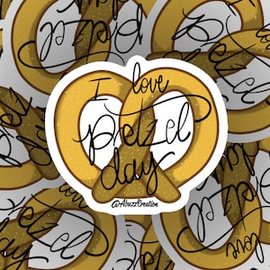 Die Cut Vinyl Sticker: Vinyl/Waterproof/Glossy - 3-inch - Character - The Office - Michael Scott, Pretzel Day - I Love Pretzel Day